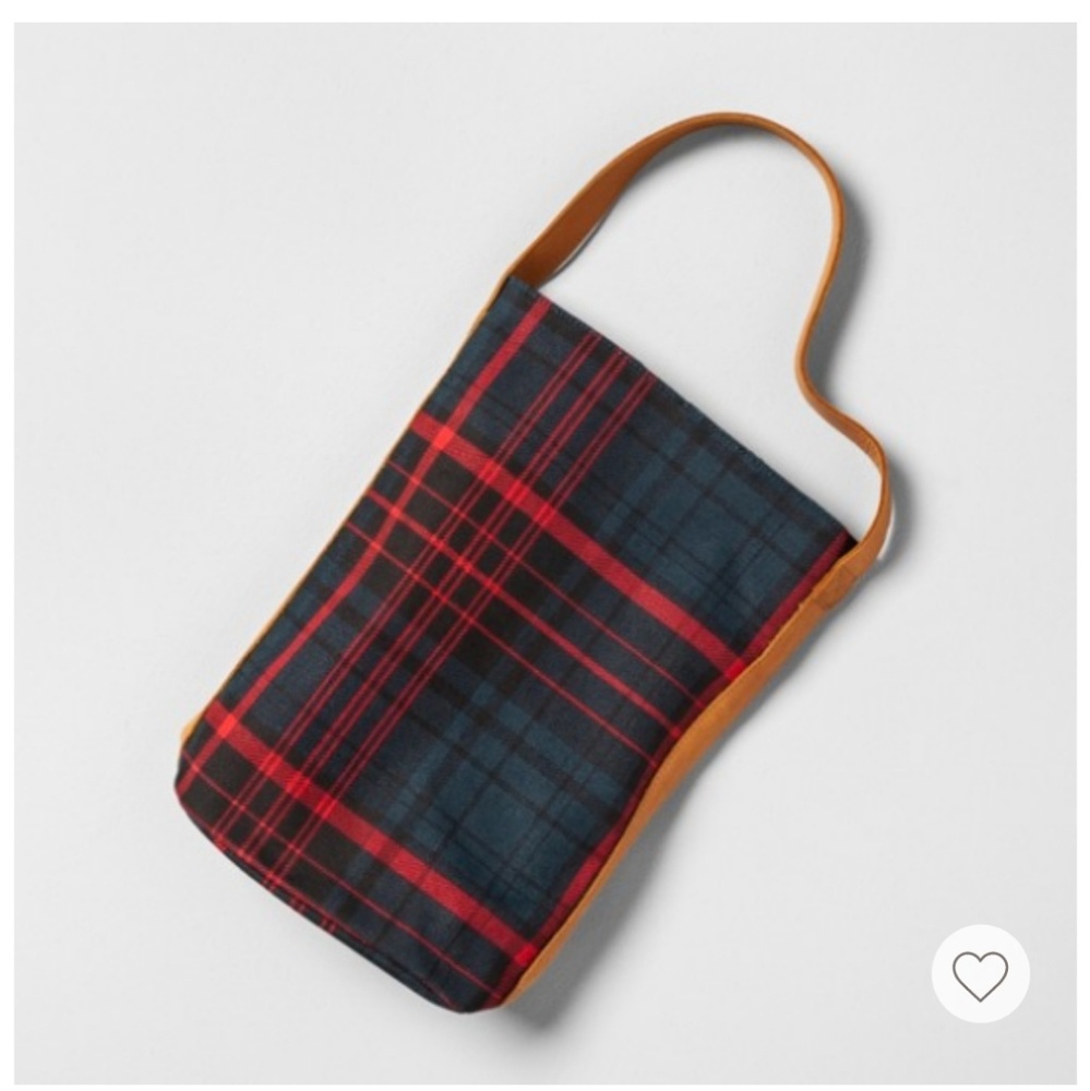 Beautiful wine tote plaid leather handle